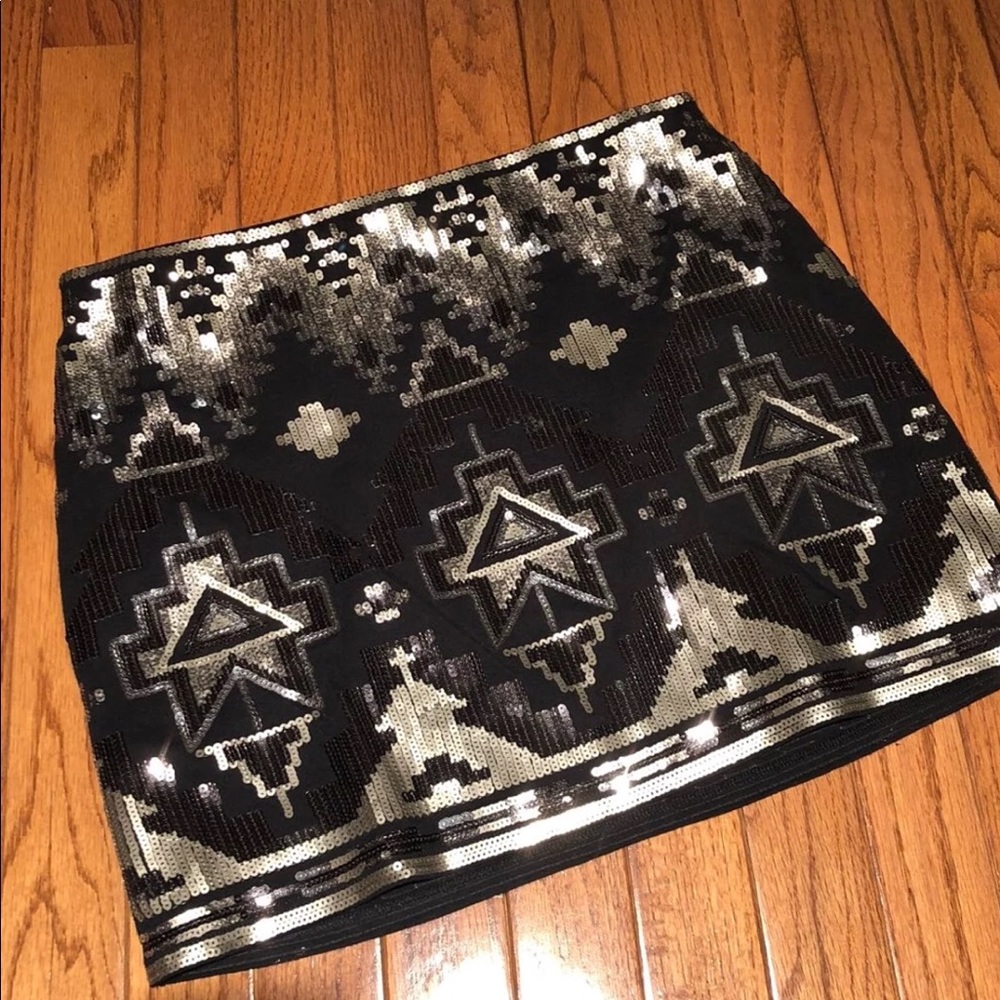 Express black and silver mini skirt
